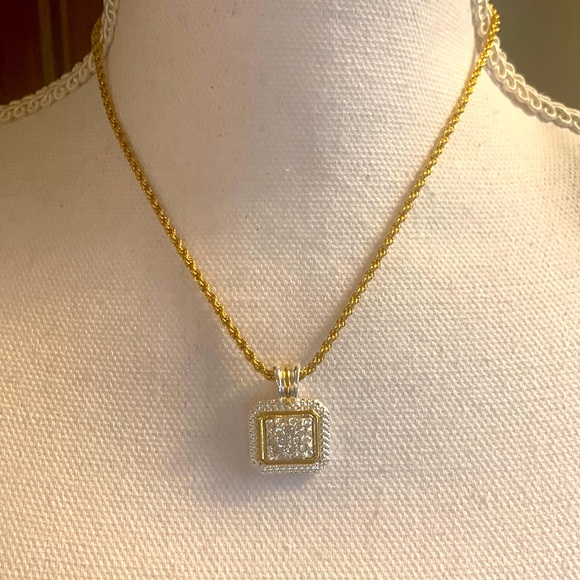 Vintage Avon Pave Rope Necklace with two tone removable Rhinestone Pendant - Picture 1 of 13